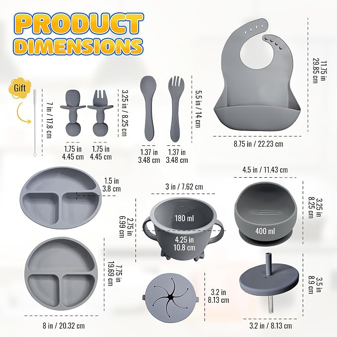 Baby Led Weaning Supplies | 10 Piece Silicone Feeding Set | Baby Toddler Bib - Image 2