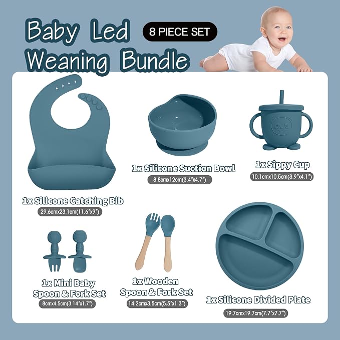Baby Led Weaning Supplies, 8 Piece BPA-Free Silicone Feeding Set, Silicone - Image 2