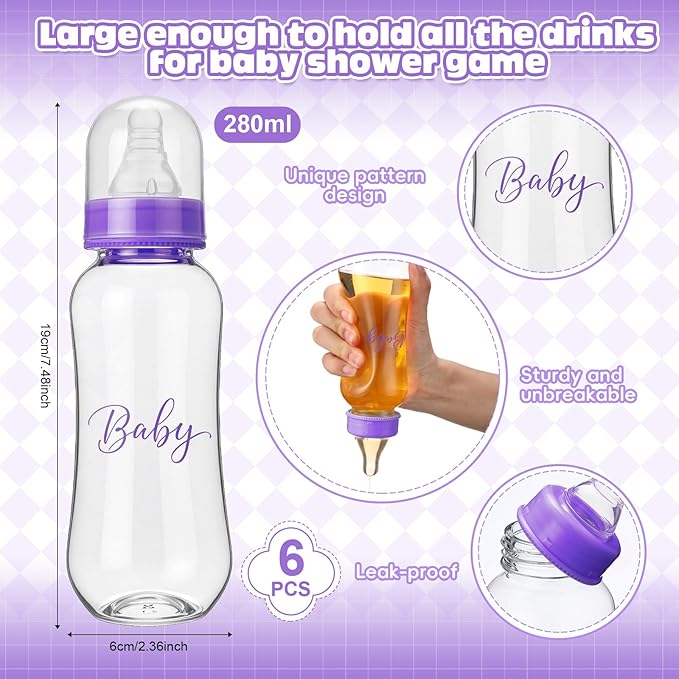 6 Sets Bottle Chug Baby Shower Games Juegos Para Plastic Baby Bottles Bibs Hat - Image 2