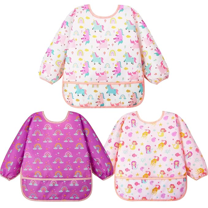 Lictin 3 Pack Baby Bibs for Boy or Girl, Cute Long Sleeve Bib, Waterproof Bibs by Lictin