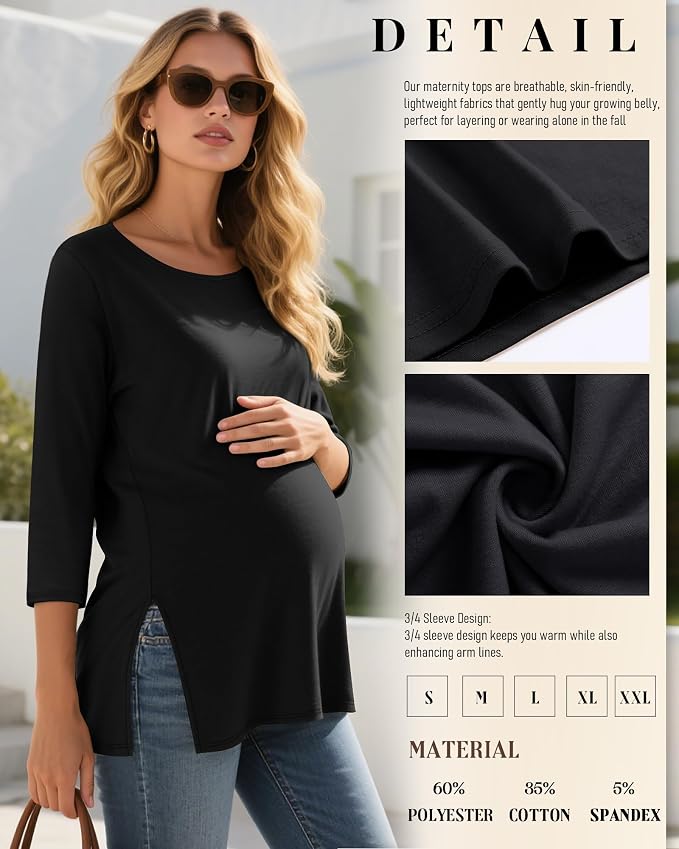 3 Pack Women's 3/4 Sleeve Maternity Shirts Elbow Length Clothes Round Neck - Image 4