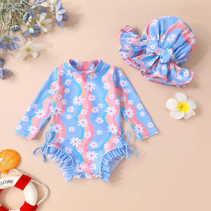 Infant Baby Girl Swimsuit One-Piece Long Sleeve Rash Guard - Image 2