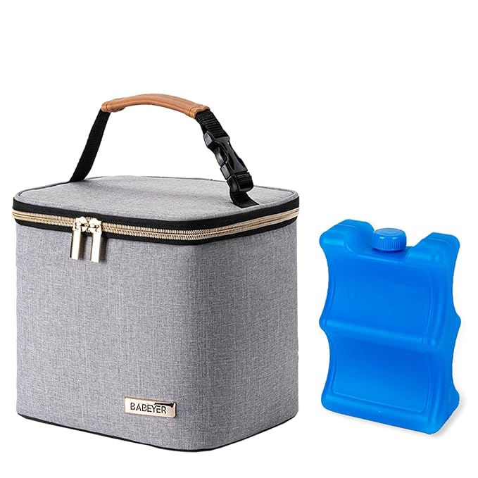 Breast Milk Cooler Bag with Ice Pack Fits 4 Large Baby Bottles Up to 5 Ounce by BABEYER