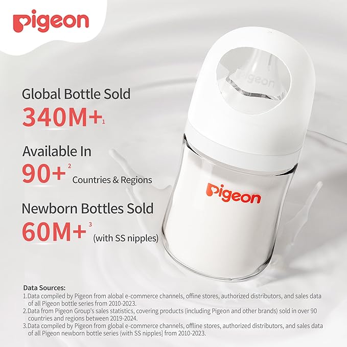 Pigeon Glass Nursing Bottle Wide Neck, Anti-Colic, Streamlined Body, Natural - Image 2