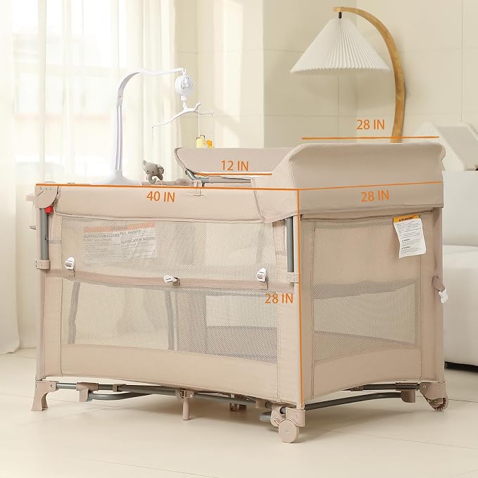 5 in 1 Pack and Play, Baby Bassinet Bedside Sleeper, Baby Playard, Bedside Crib - Image 8