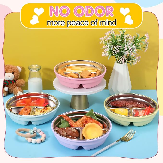 Nuogo 4 Pcs Stainless Steel Baby Suction Plates - Image 5