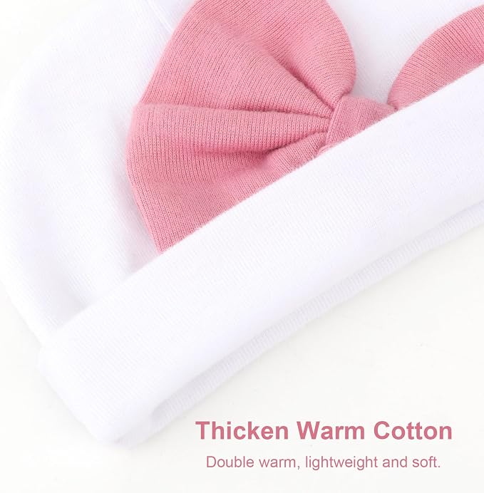 BQUBO Newborn Baby Girls Hats Mittens Set Hospital Hat Beanie Infant Bow Hats - Image 5