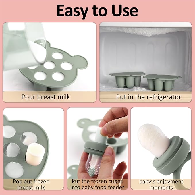 Silicone Baby Fruit Food Feeder & Mini Freezer Nibble Tray, Breastmilk Popsicle - Image 4