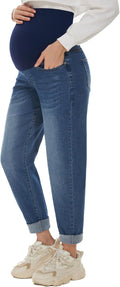 POSHGLAM Women's Maternity Jeans Over Belly Comfy Stretch 28'' Boyfriend Jeans by POSHGLAM