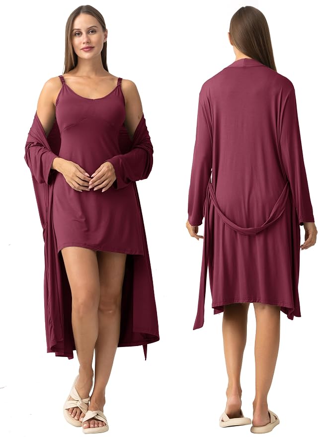 SUNNYBUY Women's Nursing Nightgown Maternity Robe Set, 3 in 1 Labor Delivery - Image 3