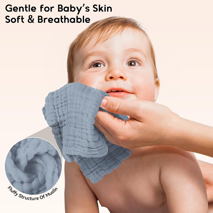 Muslin Baby Washcloths 6 Pack, 100% Cotton Wash Cloths - Image 4