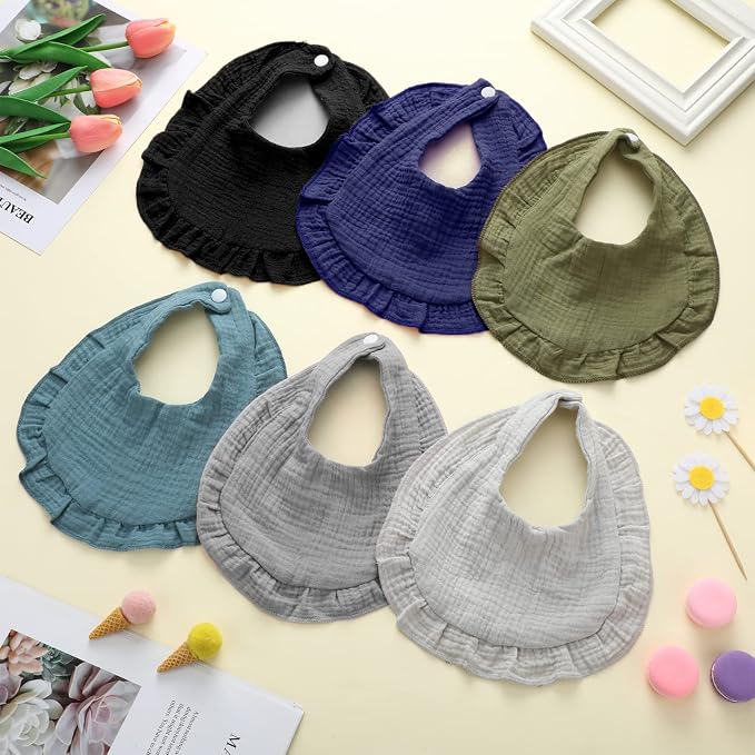 Seematn 10 Pcs Baby Muslin Bibs Drool Bibs Bandana Ruffle Soft Cotton - Image 7