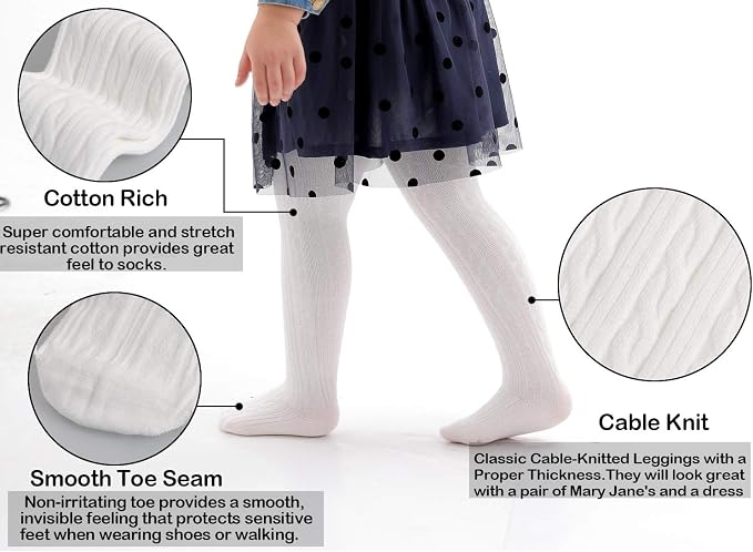 EPEIUS Baby Girl Tights Thick Cable Knit Leggings Stockings Cotton Pantyhose - Image 3