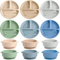 Dandat 24 Pcs Silicone Baby Feeding Set, 6 Baby Toddler Suction Bowls 6 Divided by Dandat