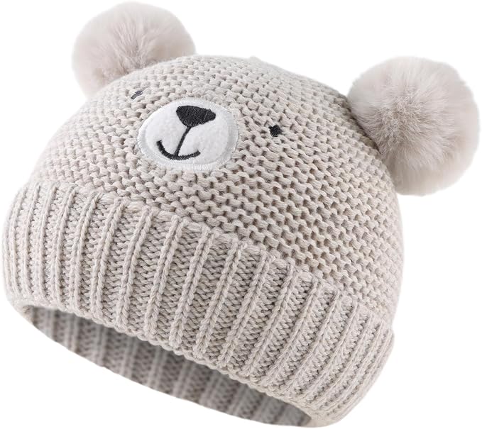 JANGANNSA Cute Bear Baby Beanie Pompom Baby Boys Hat Infant Toddler Winter - Image 2