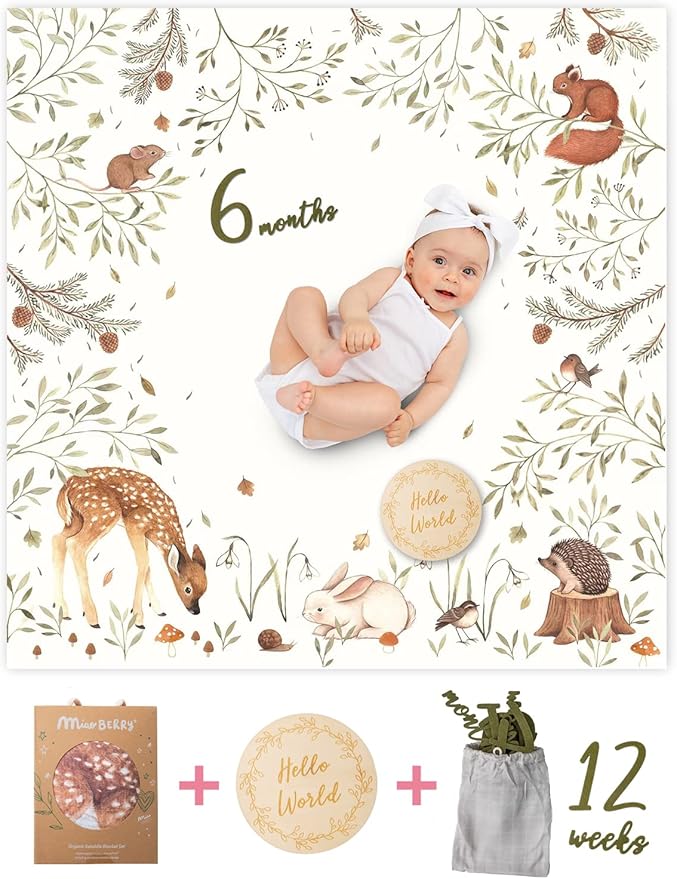 100% Organic Cotton Muslin Monthly Baby Milestone Blanket - Image 2