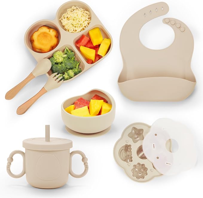 Silicone Baby Feeding Set, Baby Led Weaning Supplies, Baby Food Tableware by MIICASA