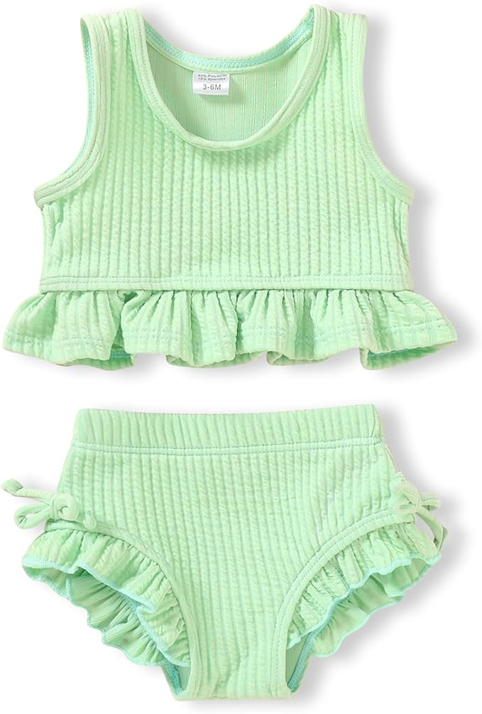 HAPPYMA Baby Swimsuit Toddler Girl Bathing Suit Summer Solid Color Bikini Set by FuntodressHappyChildhood