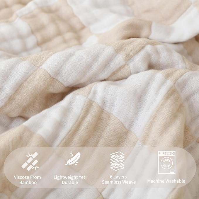 Ultra-Soft Checkered Muslin Baby Blanket - Image 3