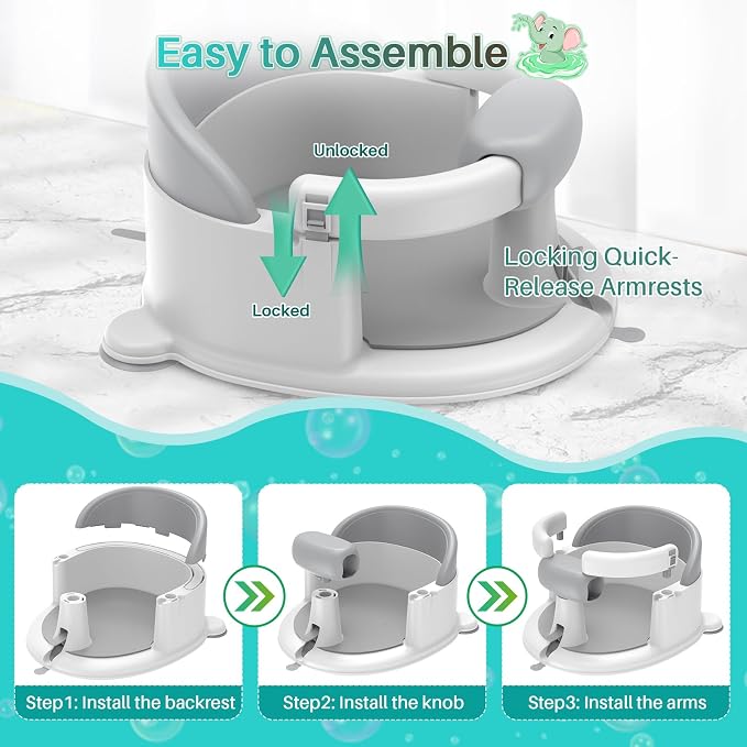 Inaya Baby Bath Seat for Babies 6 Months & Up, Safe and Comfortable Bathub - Image 7