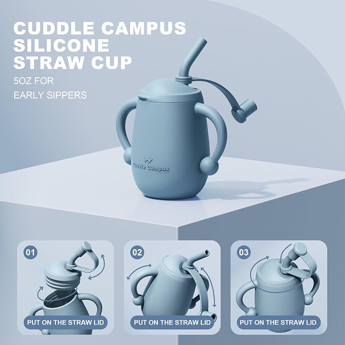 Cuddle Campus Pack of 2 Silicone Baby Training Cup, Shatterproof Toddler Sippy - Image 2