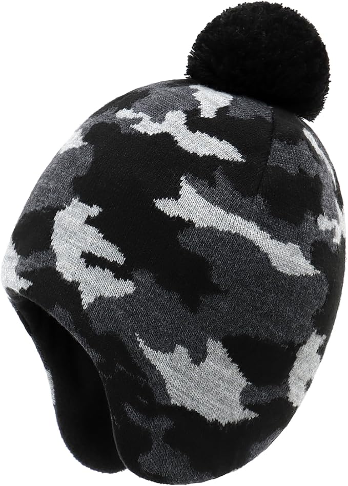 Duoyeree Kids Beanie Hat for Boys Girls Pom-pom Kint Hats Cozy Lining Winter by Duoyeree
