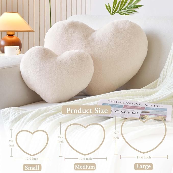 Beige Heart Pillows, Cute Heart Decorative Pillow, Heart Shaped Throw Pillows - Image 2