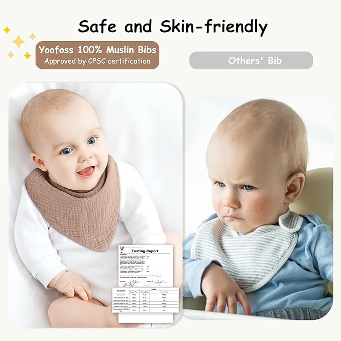 Yoofoss Muslin Baby Bibs 10 Pack 100% Organic Cotton 6-Layer Soft Absorbent - Image 3