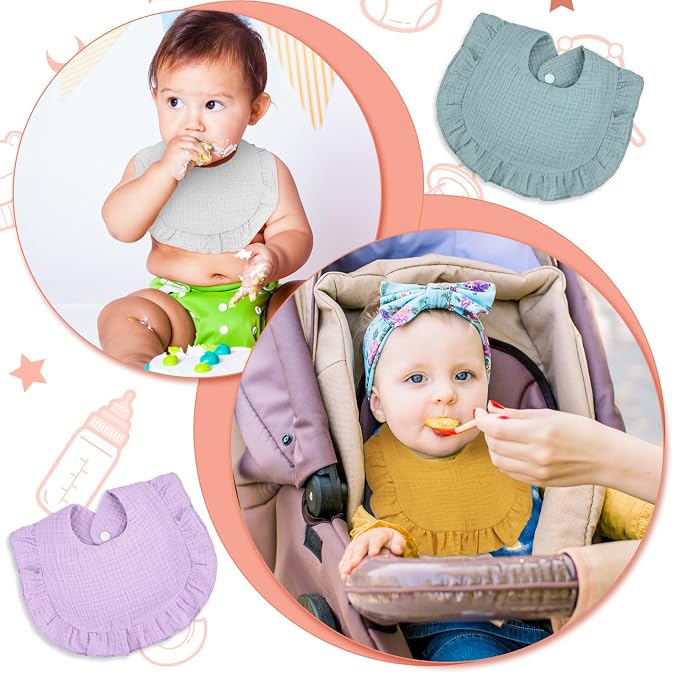 Seematn 10 Pcs Baby Muslin Bibs Drool Bibs Bandana Ruffle Soft Cotton - Image 5