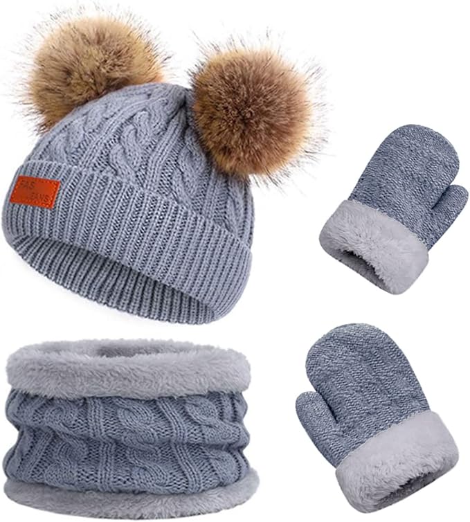 Duoyeree Baby Winter Hat Scarf Glove Beanie Set Girls Boys Pom Pom Knitted by Duoyeree