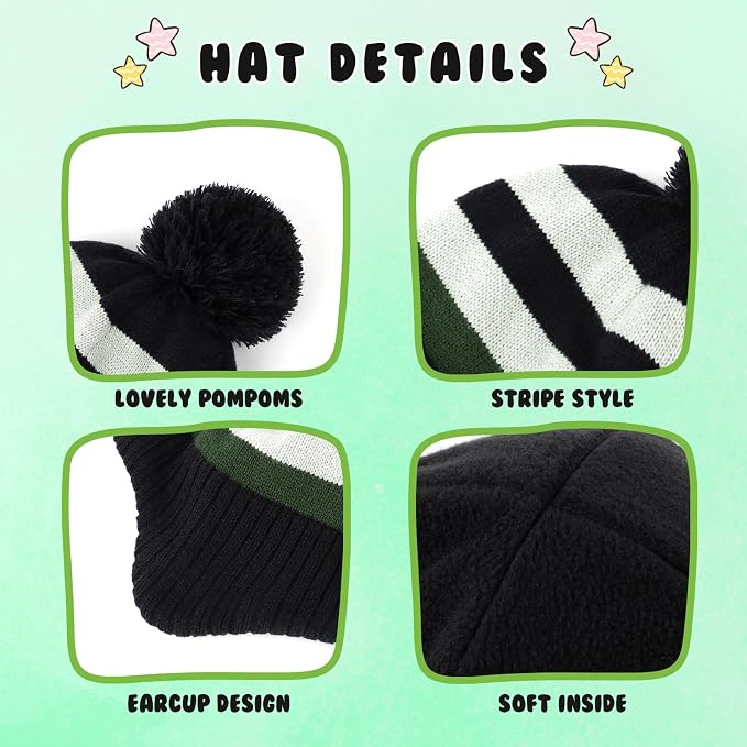 Duoyeree Kids Beanie Hat for Boys Girls Pom-pom Kint Hats Cozy Lining Winter - Image 4