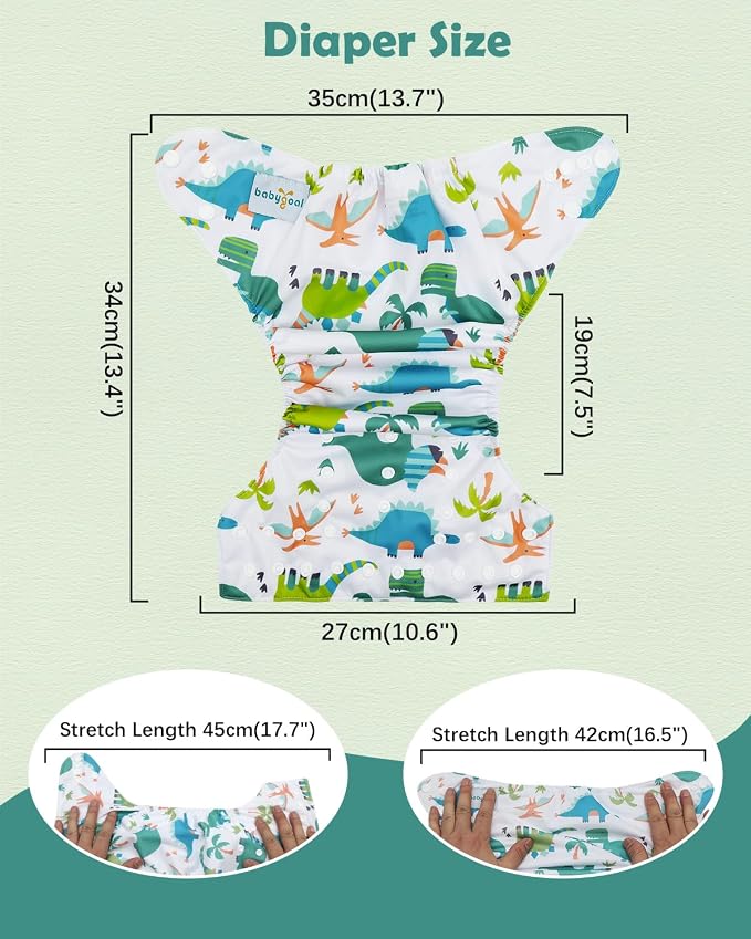 babygoal Dinosaur Cloth Diapers Pack of 13, Baby Reusable Washable Pocket Nappy - Image 4