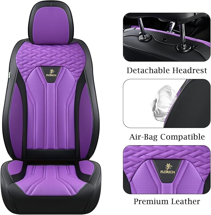 FLORICH Leather Seat Covers for Car Waterproof Front Seat Covers 2 Pack Purple - Image 4