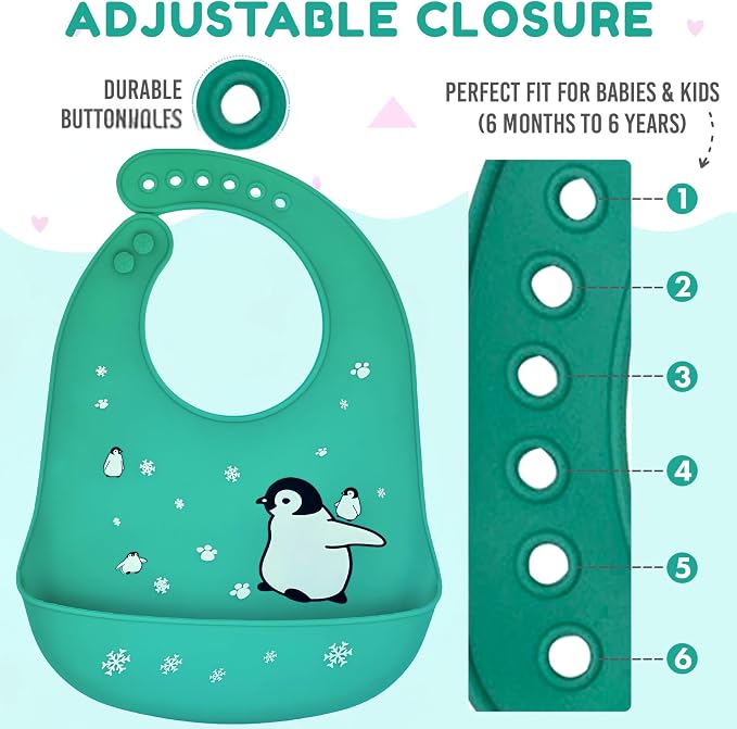 Silicone Baby Bibs Unisex, Self-Feeding, Catch-all Large Pocket, 6-48 months - Image 3