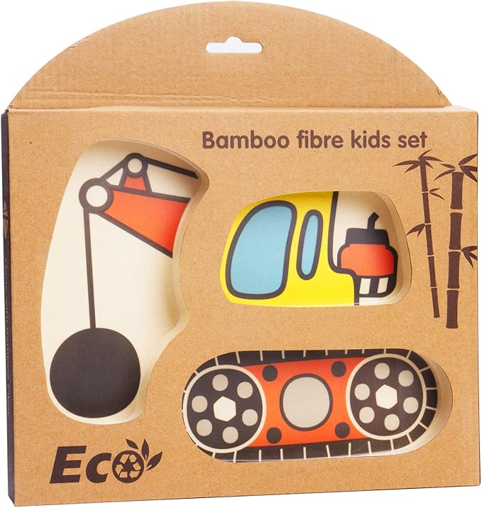 Kid Plate Set Bamboo Toddler Plates Dinnerware Dinner Dish Set Baby Feeding - Image 2