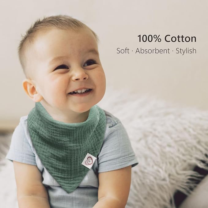 Bearmoss Muslin Baby Bibs 8 Pack Soft Bandana Bibs - Image 3