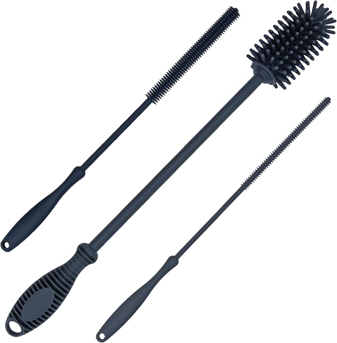 12.5" Silicone Bottle Brush & Straw Cleaner Brush Set | Water Bottle Cleaner by Kitchiny