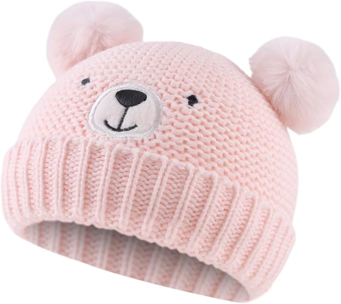 JANGANNSA Cute Bear Baby Beanie Pompom Baby Boys Hat Infant Toddler Winter - Image 2