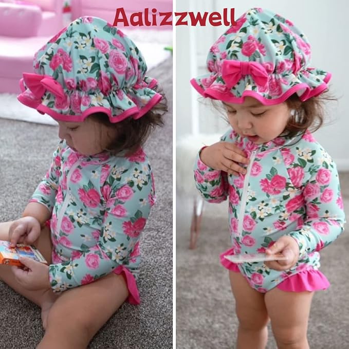 Aalizzwell Baby Girls Long Sleeve One Piece Swimsuit - Image 2