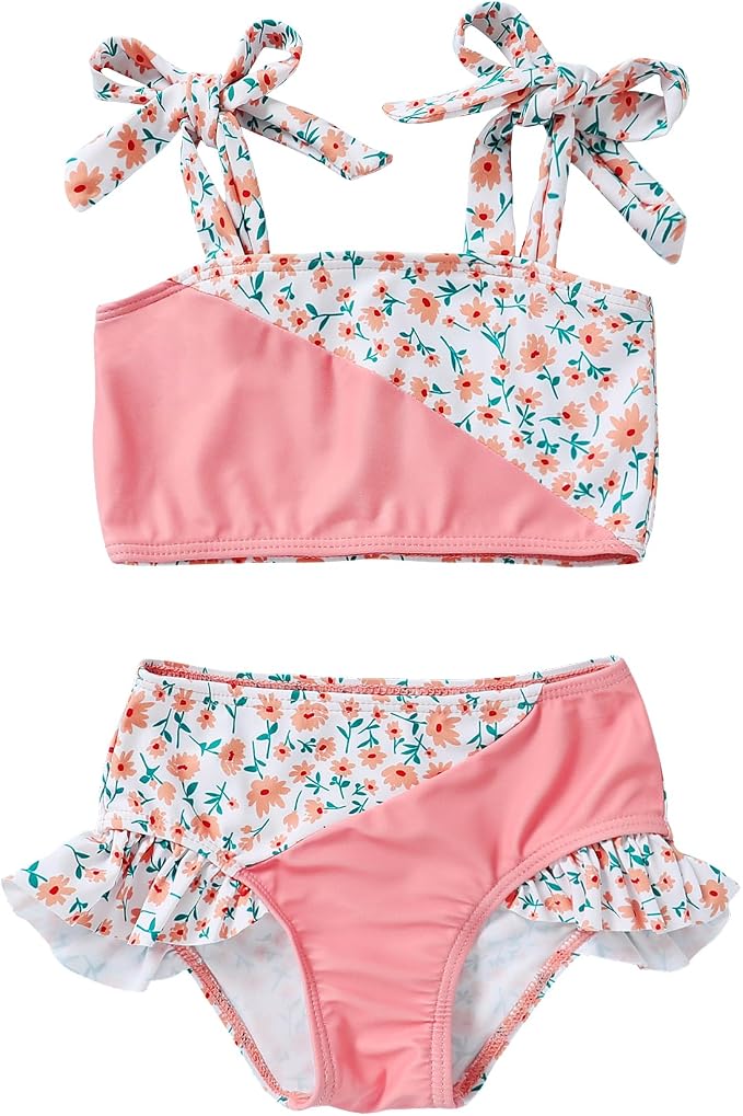 YOUNGER TREE Toddler Girls Two Pieces Swimsuit Color Block Stripe Swimwear by YOUNGERTREE