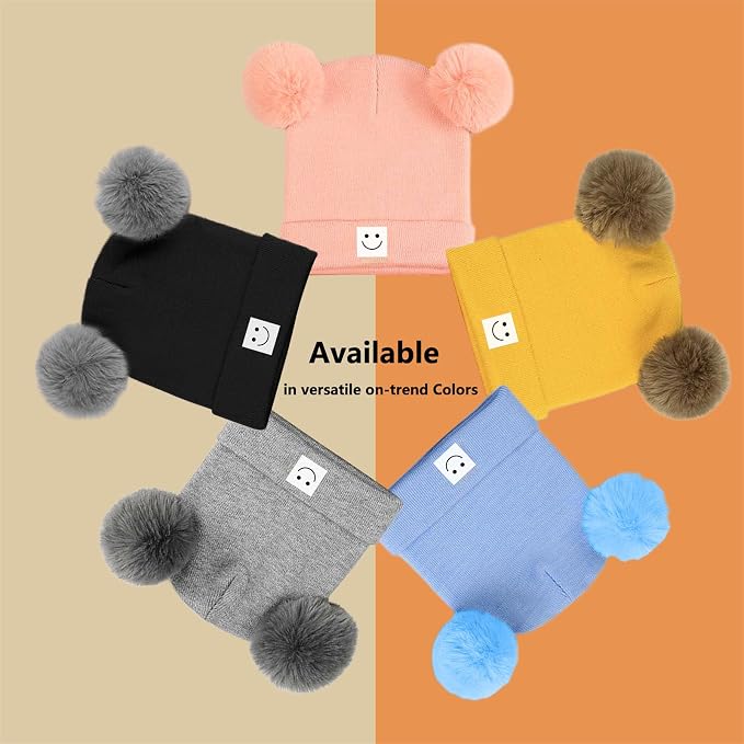 AZJ Baby Beanie Hat Toddler Infant Winter Knitted Hat Kids Soft Warm Pom Pom - Image 7
