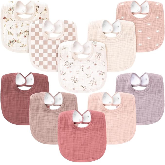 Konssy 10-Pack Muslin Baby Bibs, Soft Cotton Bandana Bibs by Konssy