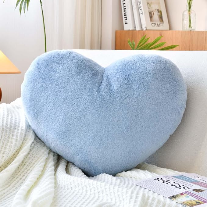 Dusty Blue Heart Pillows, Cute Heart Decorative Pillow, Heart Shaped Throw by XVTRU