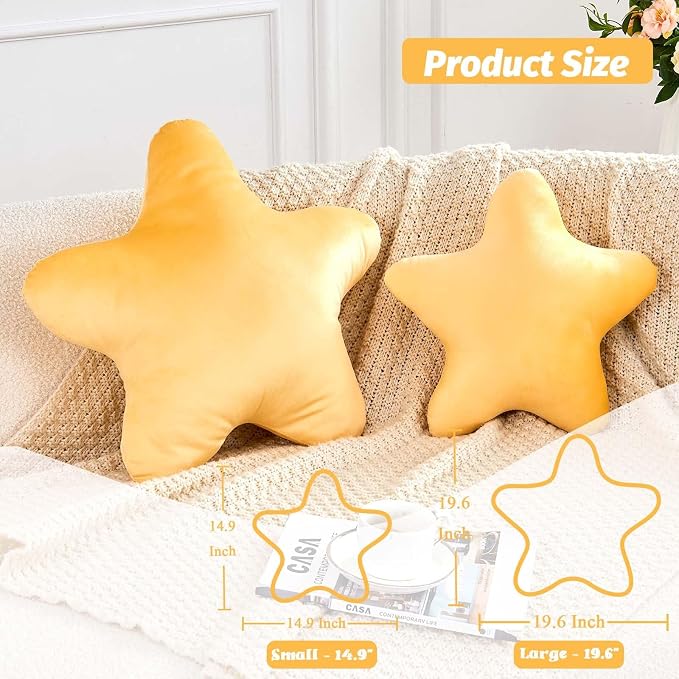 Yellow Star Throw Pillow, Soft 14.9" Star Shaped Decorative Throw Pillow - Image 2