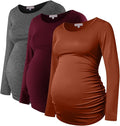 Bhome Women's Maternity Shirts 3 Packs Long Sleeve Pregnancy Tops Basic Side by Bhome