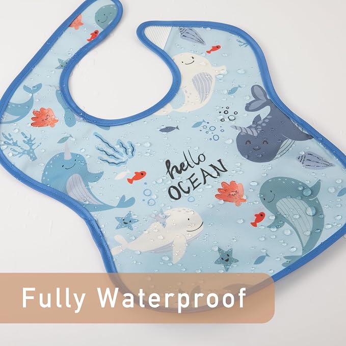 Mess Proof Baby Bib 3 Pack, Waterproof Led Weaning Baby Feeding Bibs - Image 4