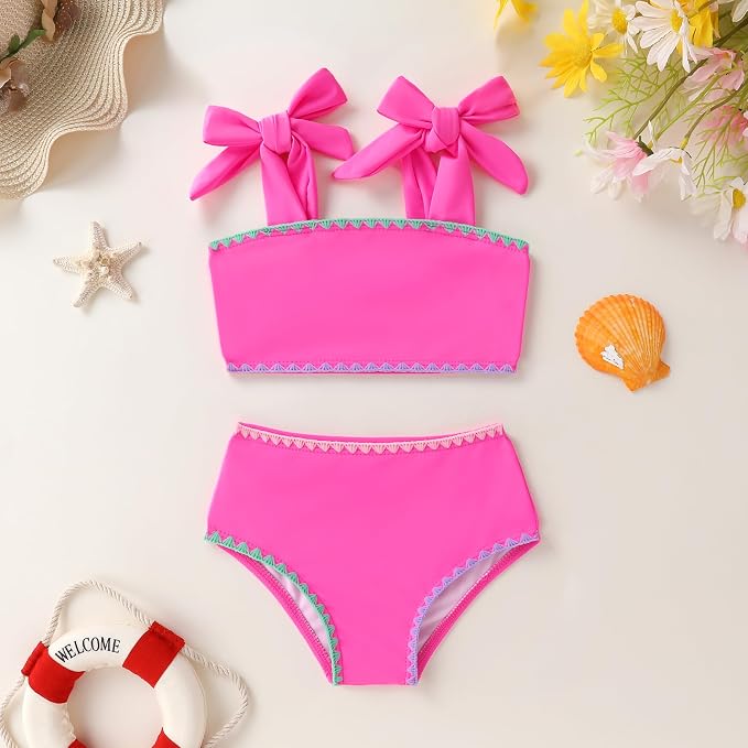YOUNGER TREE Toddler Girls Two Pieces Swimsuit Color Block Stripe Swimwear - Image 2
