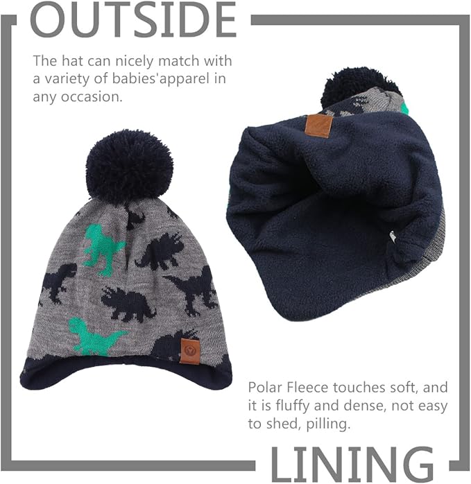 JANGANNSA Knitted Baby Hat Scarf Set Winter Warm Boys Girls Beanie Fleece - Image 4