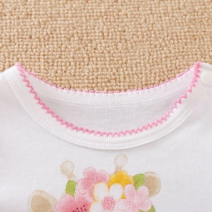 Cute Giraffe + Zebra With Floral Print Long Sleeve Baby Girl Clothes White - Image 4