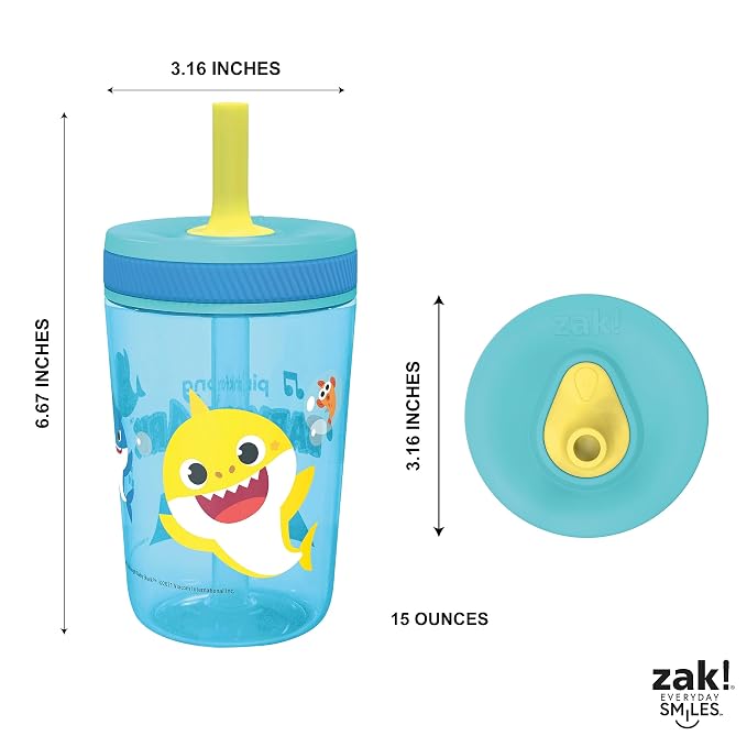 Zak Designs 15oz Baby Shark Kelso Tumbler Set, Leak-Proof Screw-On Lid - Image 8